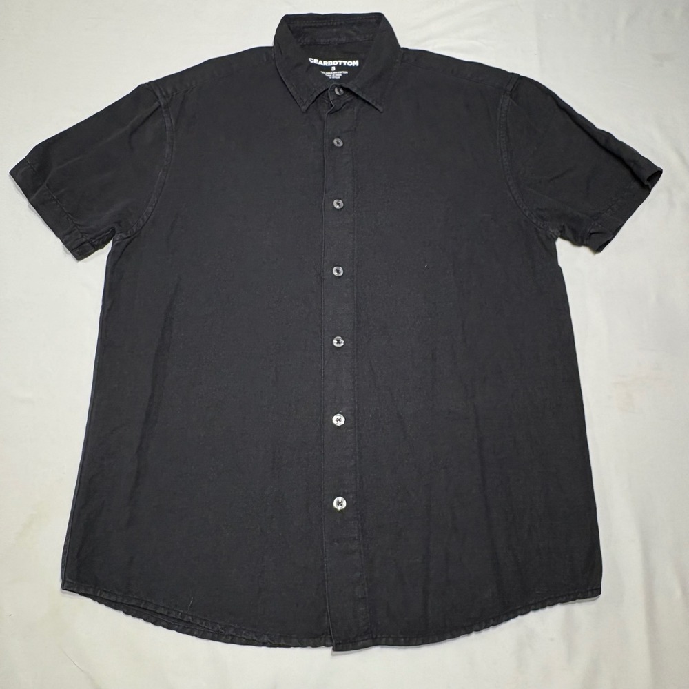 Bearbottom Linen Cotton Shirt Mens Small Black Short Sleeve Button Down Casual - Picture 2 of 6